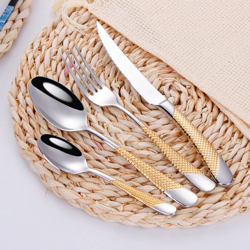 Ferran Gold Silver Diagonal Textured Stainless Steel Cutlery Set