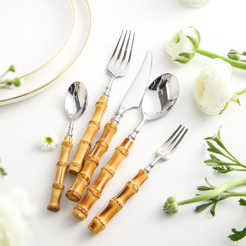 Arashiyama Natural Bamboo Handle Stainless Steel Cutlery Set