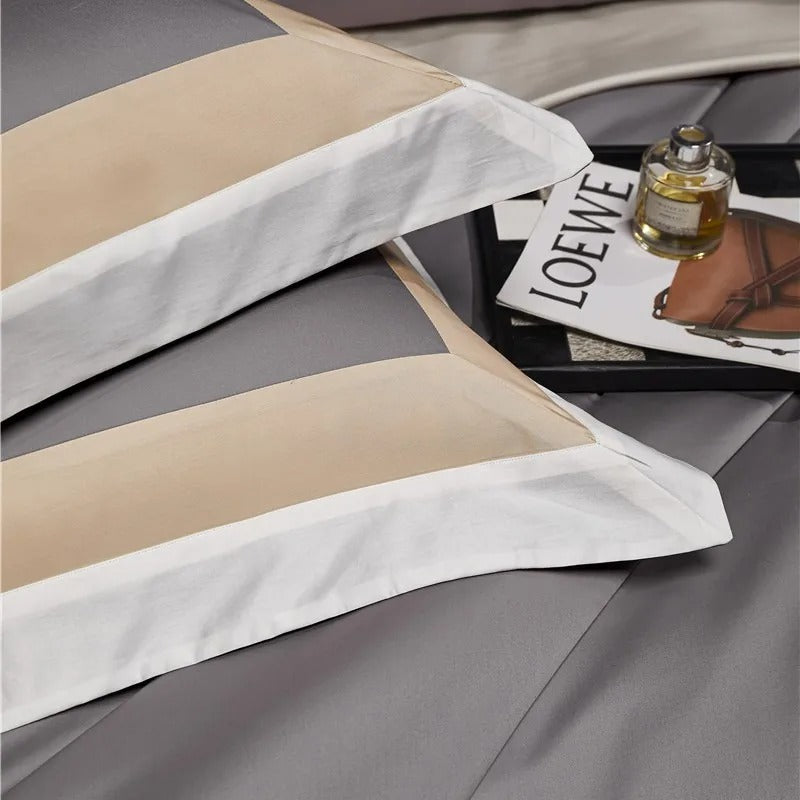 Luxor Grey Stripe Border Egyptian Cotton Bedding Set