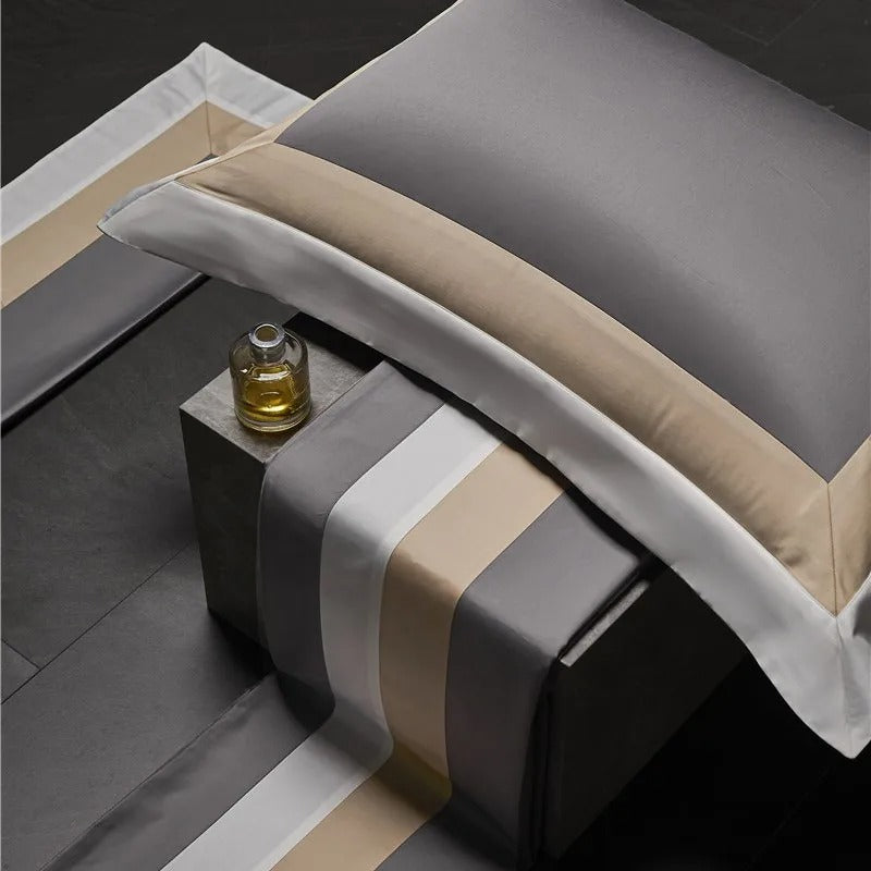 Luxor Grey Stripe Border Egyptian Cotton Bedding Set