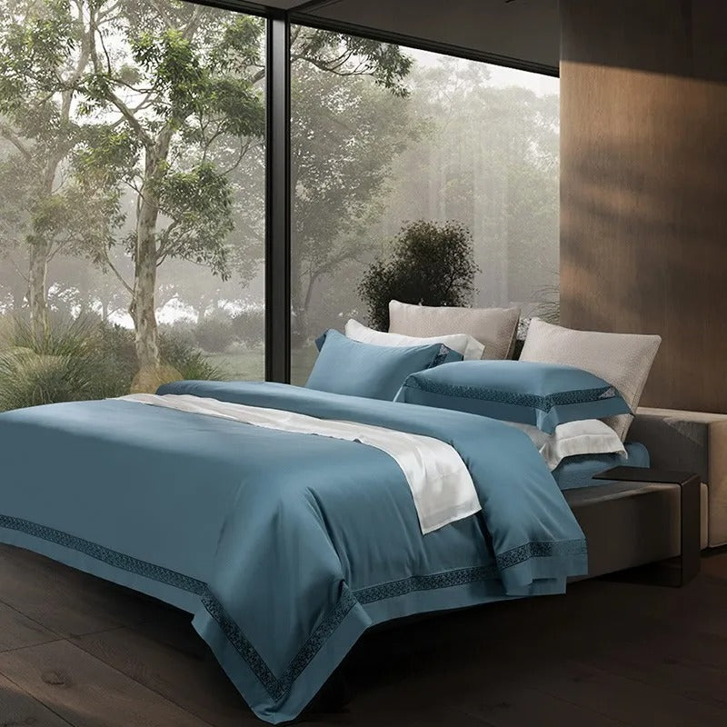Elysium Blue Lace Luxury Egyptian Cotton Bedding Set