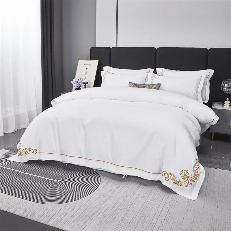 Lagertha Gold Hotel Embroidered Border Egyptian Cotton Bedding Set