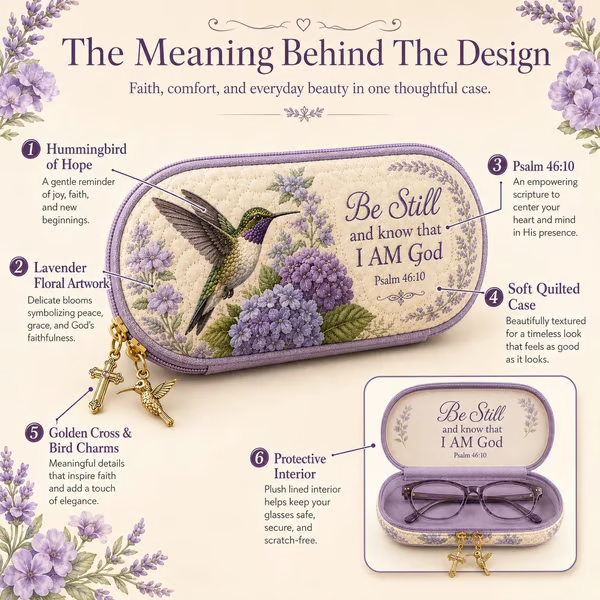 💜Be Still Hummingbird Quilted Glasses Case