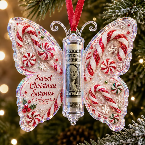 🦋💵 Embossed Butterfly Christmas Cash Gift Ornament – Holiday Money Holder Keepsake 🎄✨