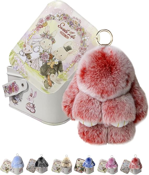 🐰 🎁 Easter Keychain With Tin Box - Bunny Lucky Keychains, Handmade Soft Bunny Keychain