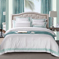 Degella Aqua Green Stripe Egyptian Cotton Luxury White Bedding Set