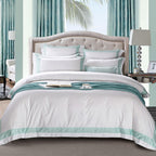 Degella Aqua Green Stripe Egyptian Cotton Luxury White Bedding Set