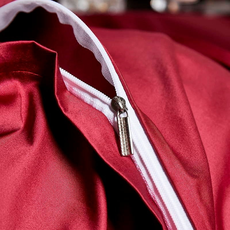 Leila Red Embroidered Edge Egyptian Cotton Bedding Set