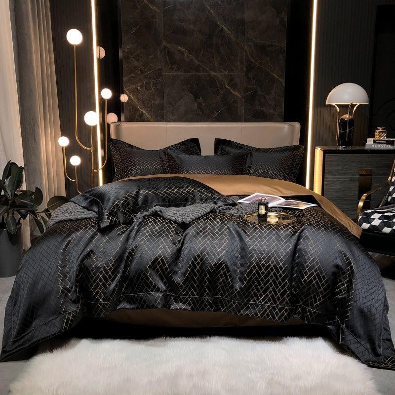 Talia Black Egyptian Cotton Satin Bedding Set
