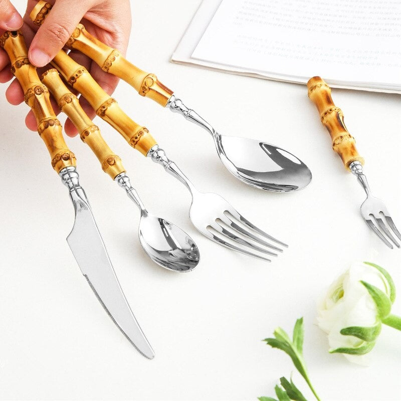Arashiyama Natural Bamboo Handle Stainless Steel Cutlery Set