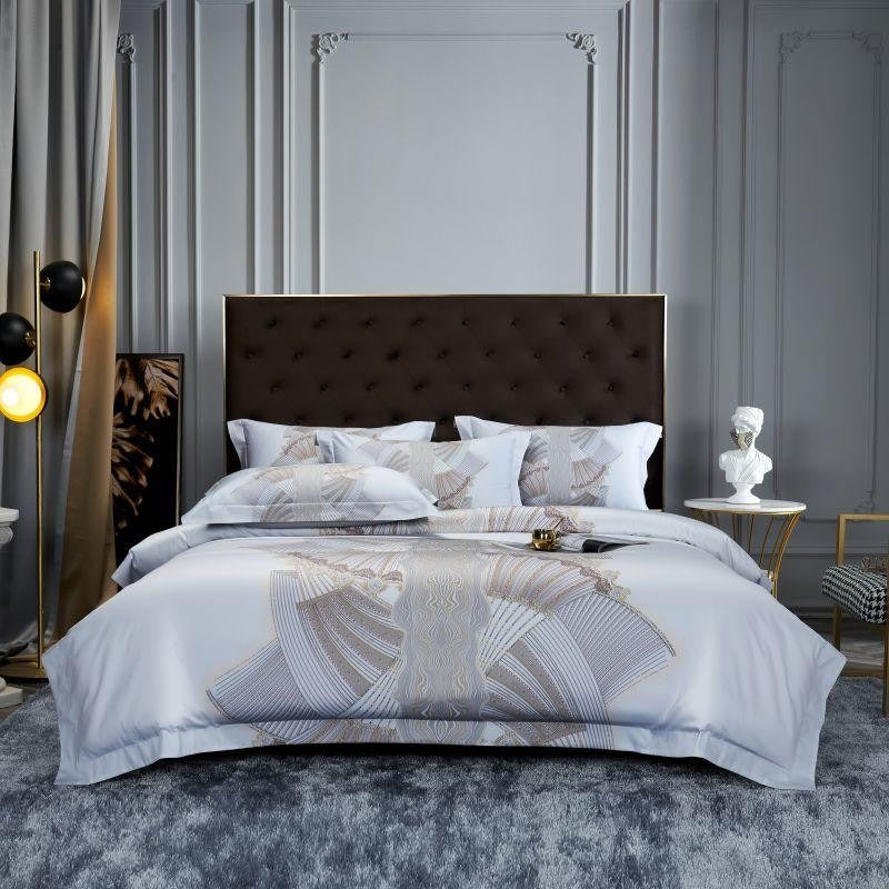 Camille Eclectic Linear Printed Silky Egyptian Cotton Bedding Set