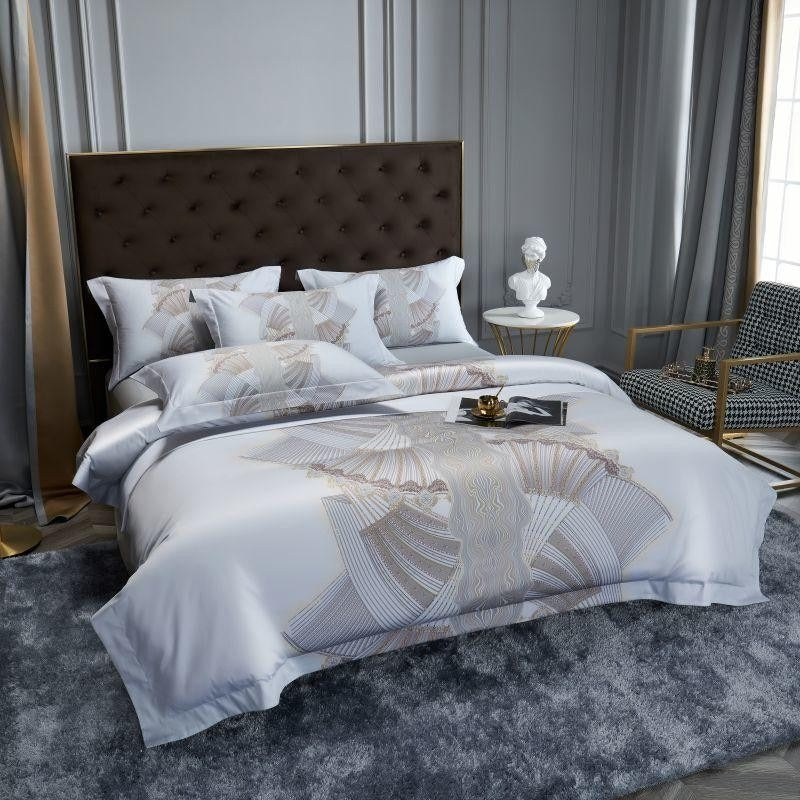 Camille Eclectic Linear Printed Silky Egyptian Cotton Bedding Set