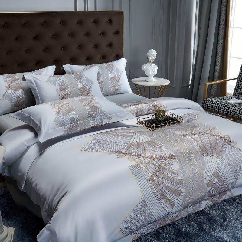 Camille Eclectic Linear Printed Silky Egyptian Cotton Bedding Set