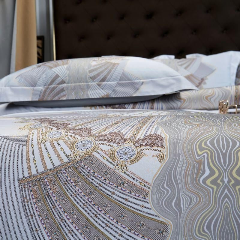 Camille Eclectic Linear Printed Silky Egyptian Cotton Bedding Set