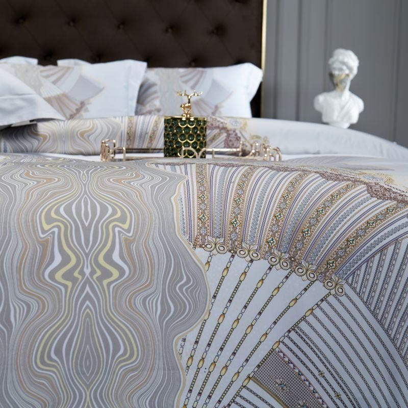 Camille Eclectic Linear Printed Silky Egyptian Cotton Bedding Set