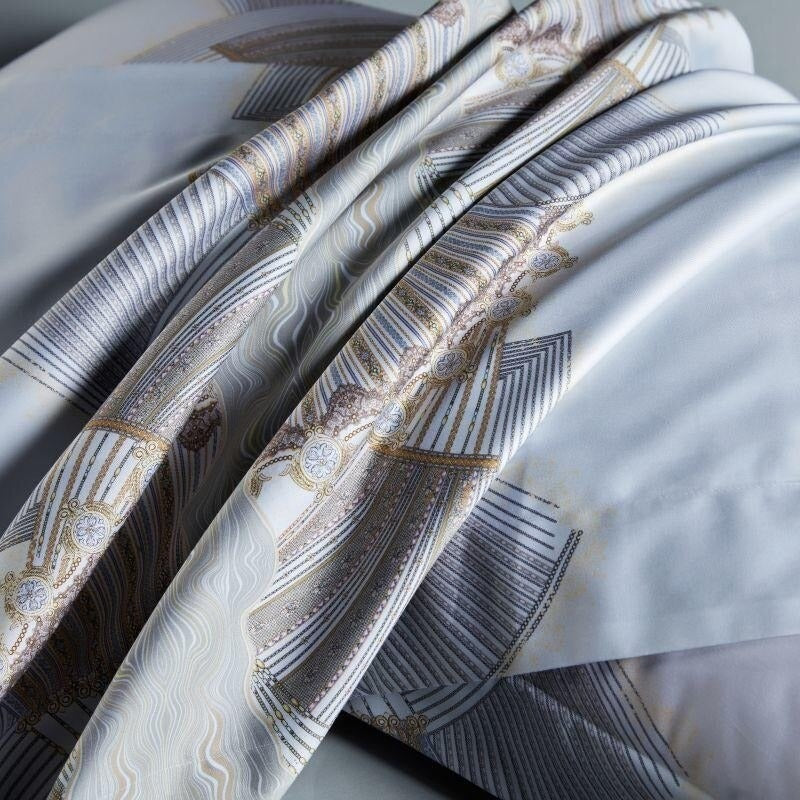 Camille Eclectic Linear Printed Silky Egyptian Cotton Bedding Set