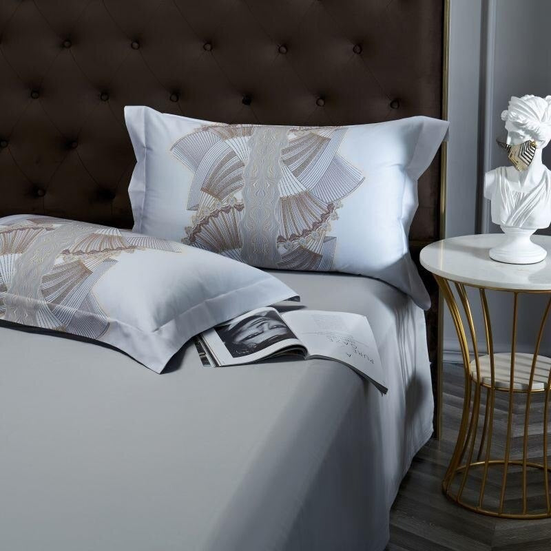 Camille Eclectic Linear Printed Silky Egyptian Cotton Bedding Set