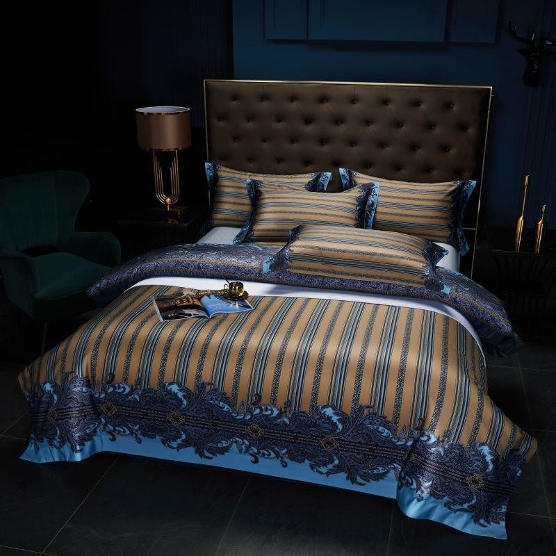 Carol Damask And Striped Print Silky Egyptian Cotton Bedding Set