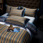 Carol Damask And Striped Print Silky Egyptian Cotton Bedding Set