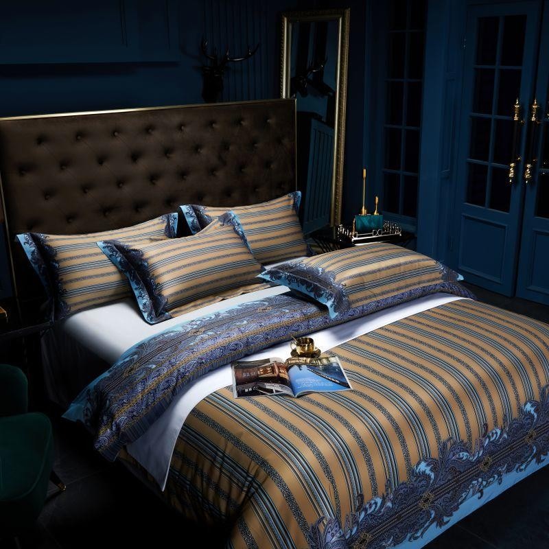 Carol Damask And Striped Print Silky Egyptian Cotton Bedding Set