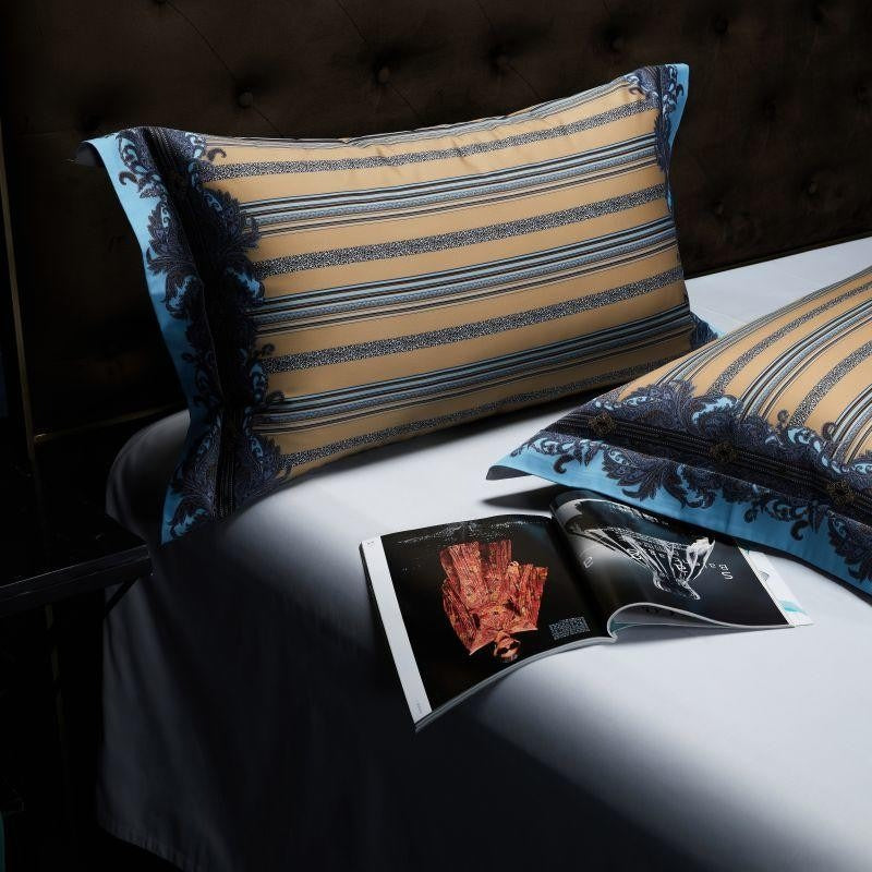 Carol Damask And Striped Print Silky Egyptian Cotton Bedding Set