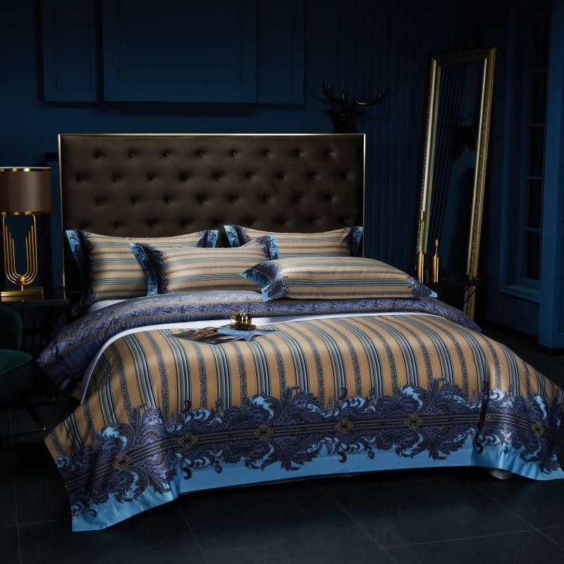 Carol Damask And Striped Print Silky Egyptian Cotton Bedding Set