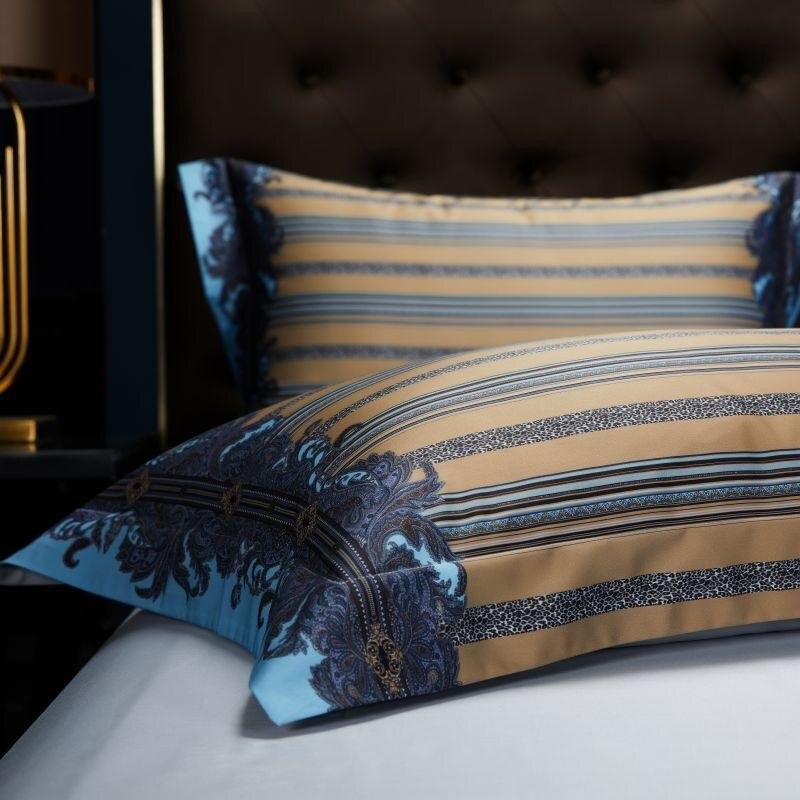 Carol Damask And Striped Print Silky Egyptian Cotton Bedding Set