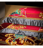 Niki Red Luxury Embroidered Egyptian Cotton Satin Bedding Set