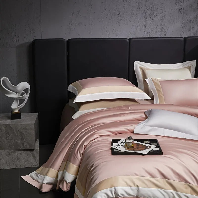Luxor Pink Stripe Border Egyptian Cotton Bedding Set