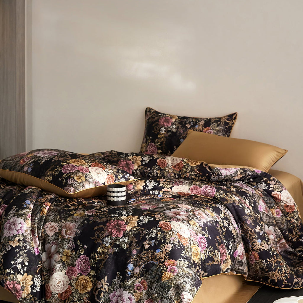 Cyria Midnight Garden Floral Egyptian Cotton Bedding Set