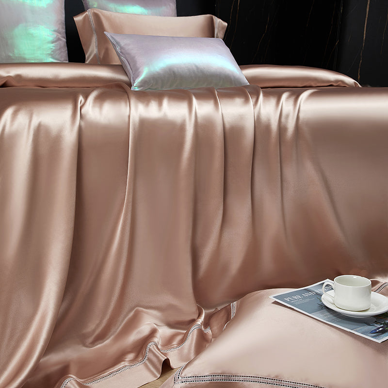 Solenne Cameo Rose Openwork Trim Luxury Pure Mulberry Silk Bedding Set