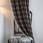 Chocolate Plaid Tassel Curtain