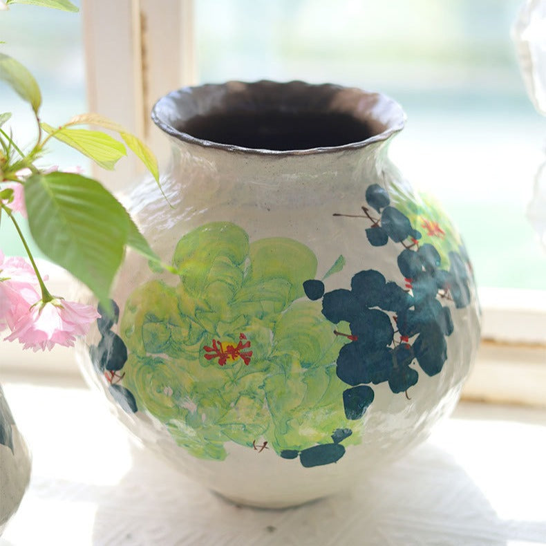 Green Rose Ceramic Vase