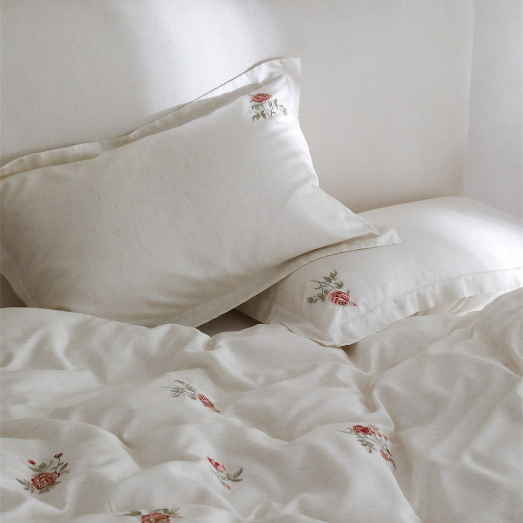 Minimal Rose Embroidery Bedding Set