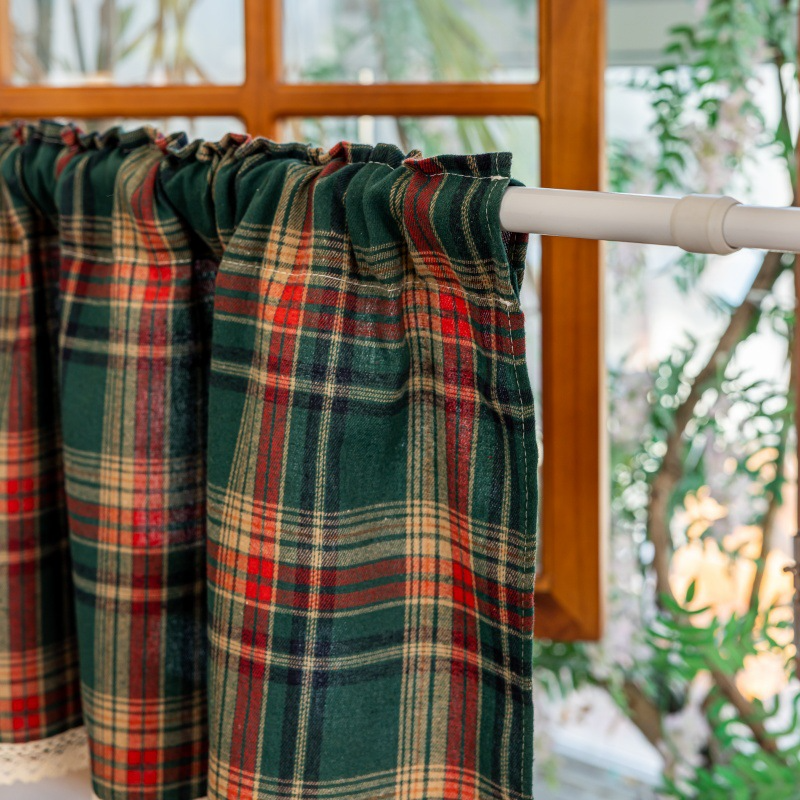 Lace Trim & Tartan Cabinet Curtain