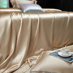 Solenne Opaline Gold Openwork Trim Luxury Pure Mulberry Silk Bedding Set