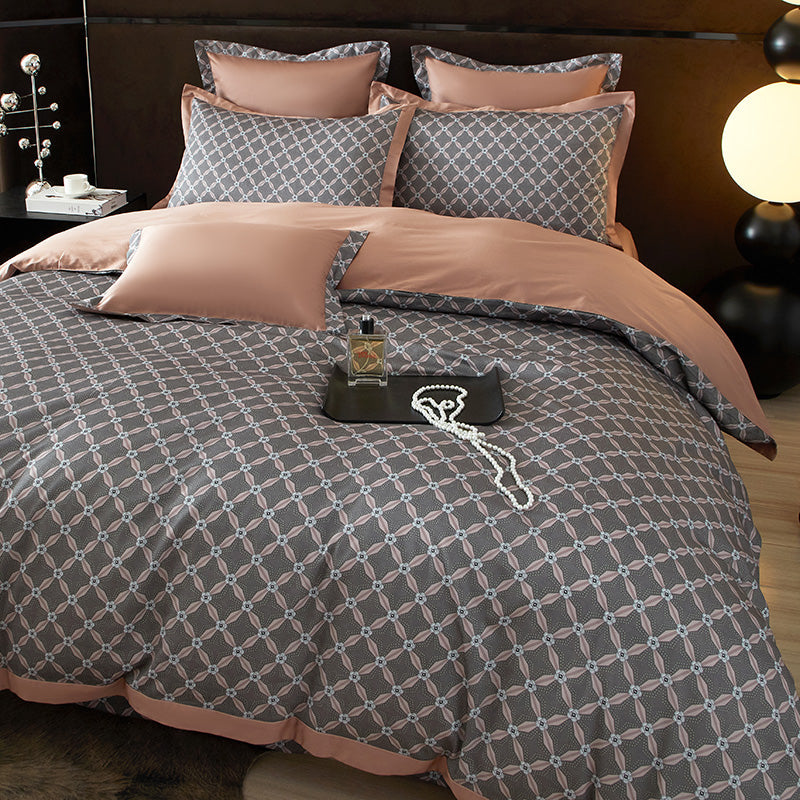 Roselle Lattice Printed Luxury Egyptian Cotton Bedding Set