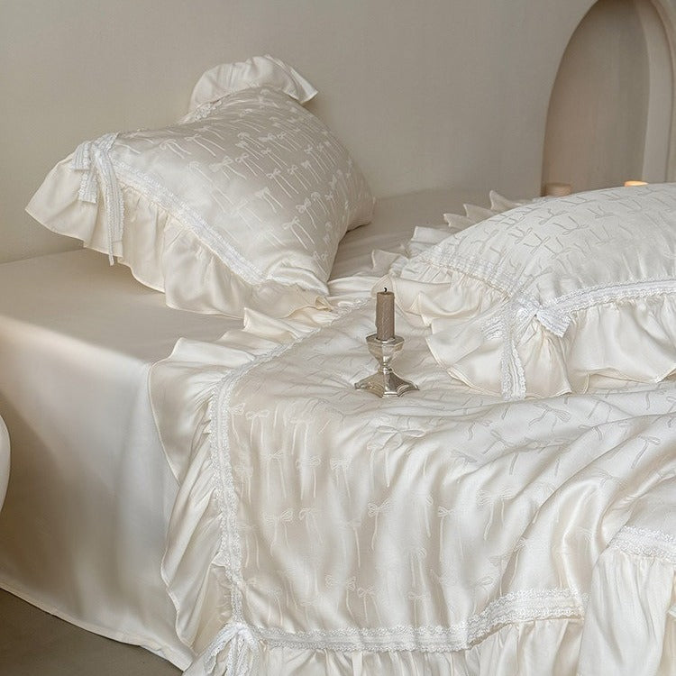 Vivian Bow Jacquard Summer Quilted Blanket Set