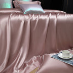 Solenne Magnolia Pink Openwork Trim Luxury Pure Mulberry Silk Bedding Set