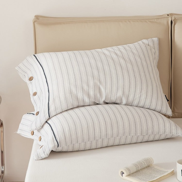 Stripe & Button Pillowcase Set