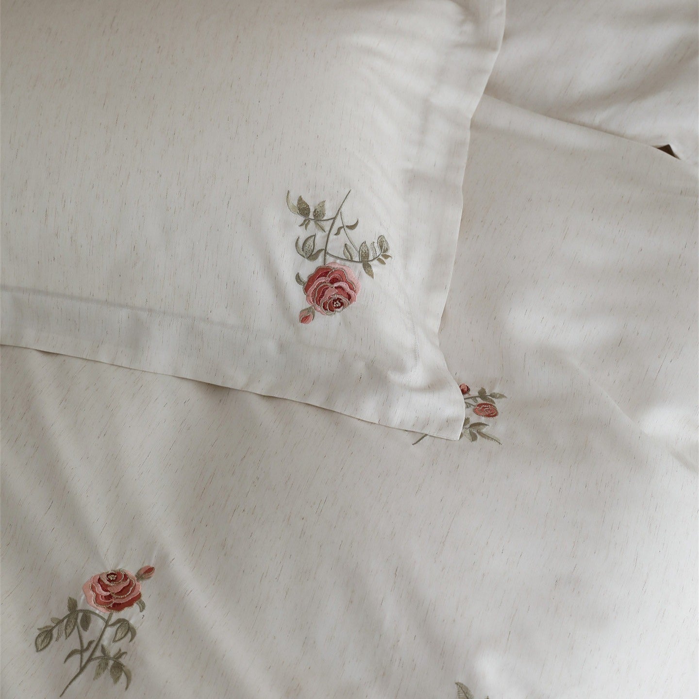 Minimal Rose Embroidery Bedding Set