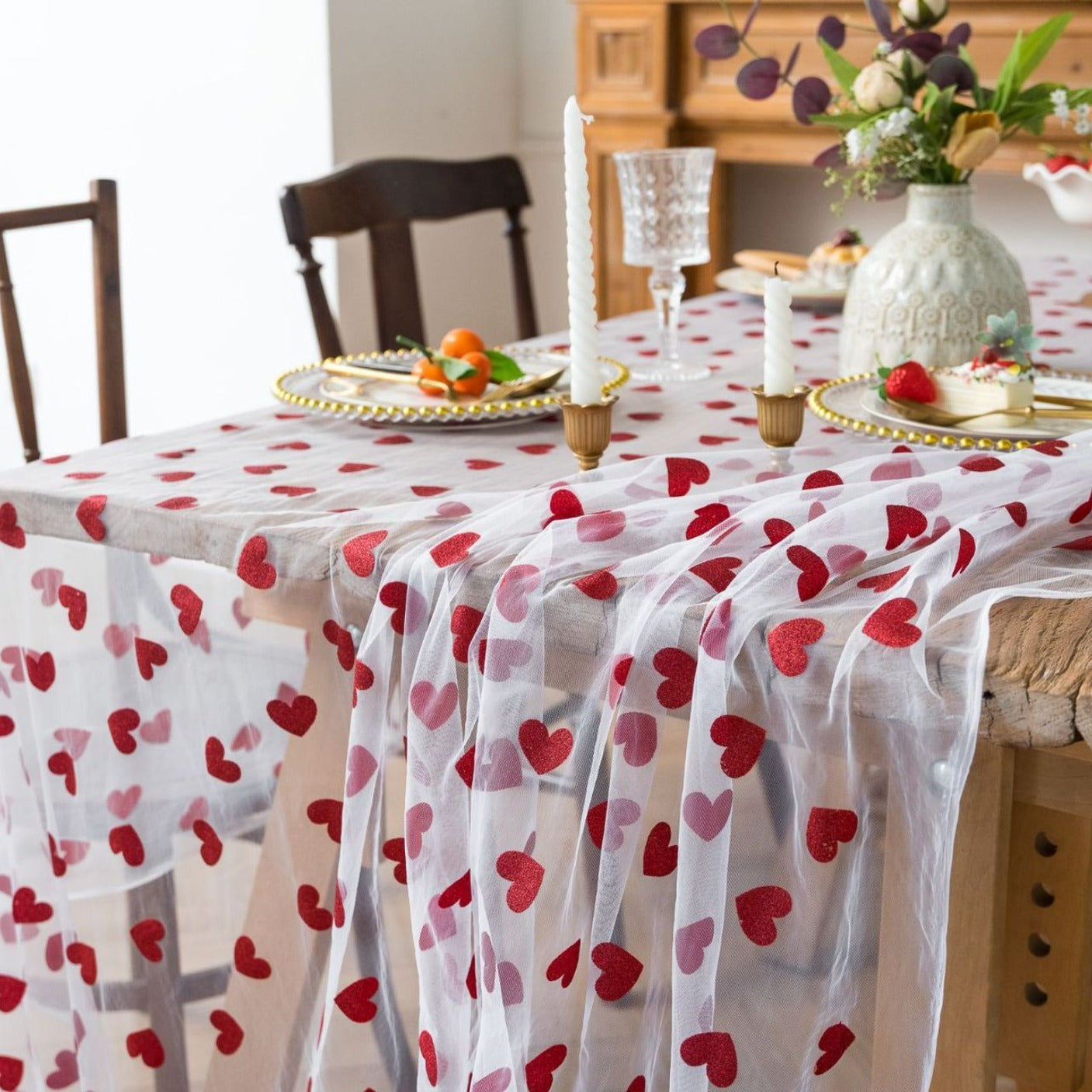 Love Heart Mesh Tablecloth
