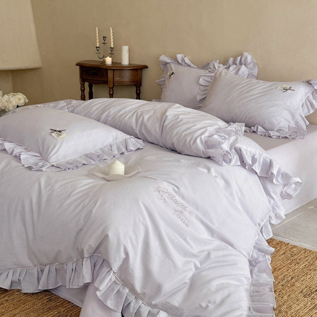 Lavender Ruffle Stripe Bedding Set