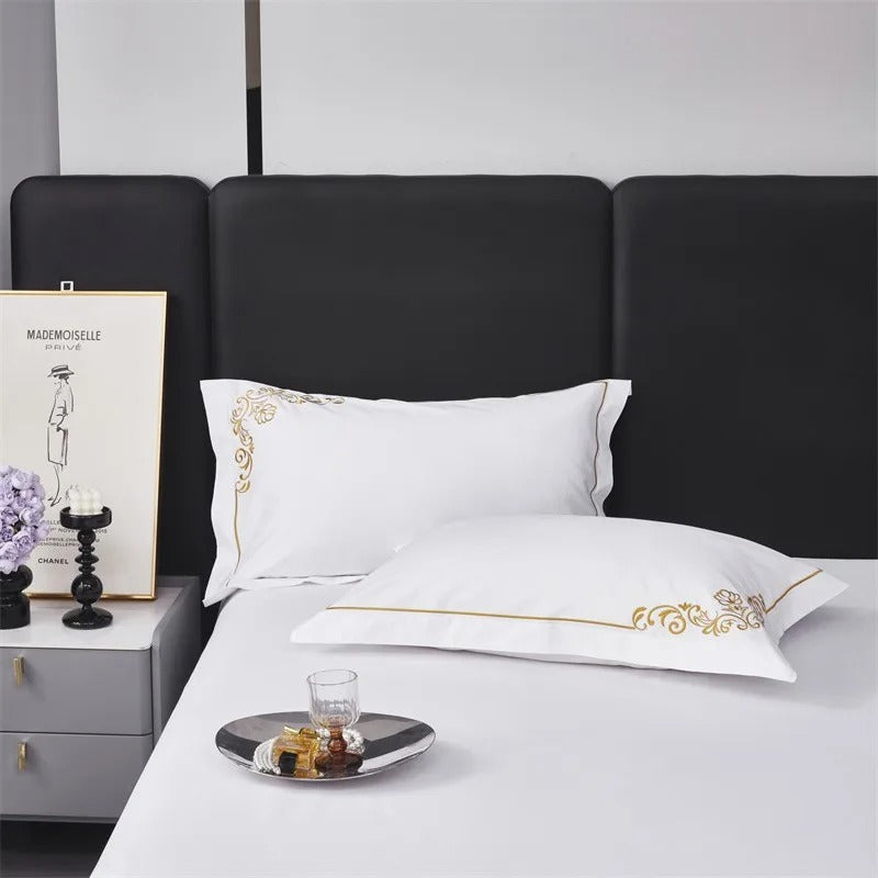 Lagertha Gold Hotel Embroidered Border Egyptian Cotton Bedding Set