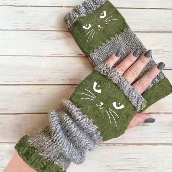 🎅2025 Christmas Hot Sale🔥Women's Knitted Fingerless Gloves with Cute Cat Embroidery
