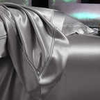 Solenne Starlight Silver Openwork Trim Luxury Pure Mulberry Silk Bedding Set
