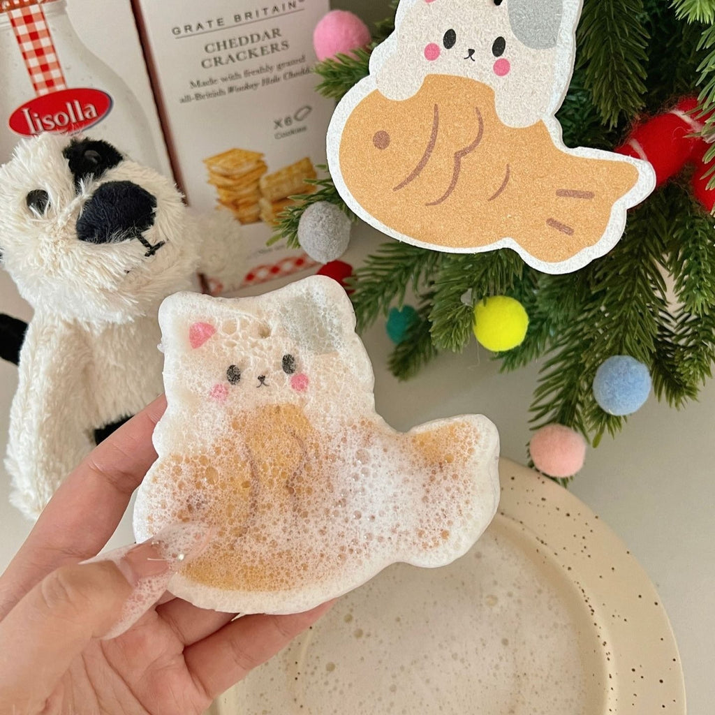 Taiyaki Kitty Dish Sponge Set