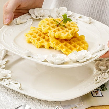 Beauty Rose Embossed Square Plate