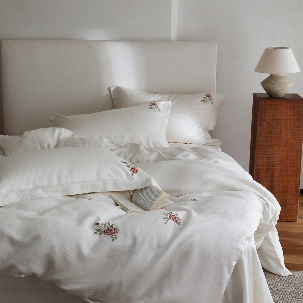 Minimal Rose Embroidery Bedding Set