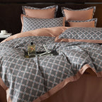 Roselle Lattice Printed Luxury Egyptian Cotton Bedding Set